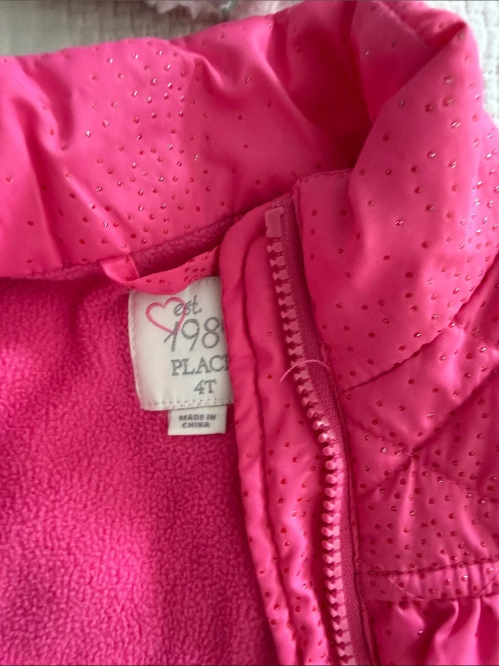 The Children’s Place Pink Quilted Puffer Vest + Heart Print Infinity Scarf 4T